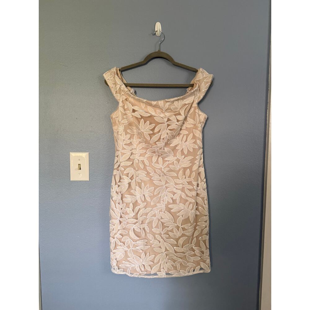 Adriana Papelll Blush Nude Lace Floral Embroidered Dress Sleevless Romantic 12